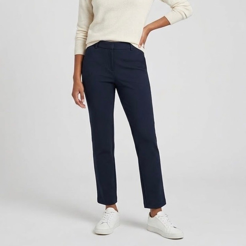 NEW Quince Ultra-Stretch Ponte Straight Leg Pants Rayon Nylon Navy Size Small
